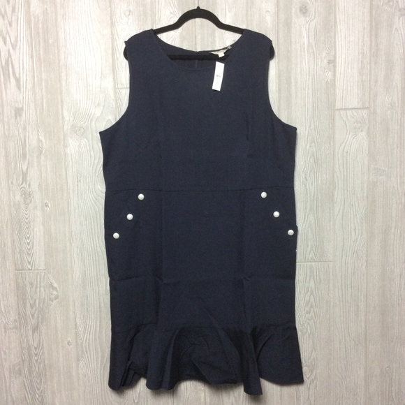 NWT LOFT Button Pocket Navy dress PLUS SIZE - ONE - Picture 4 of 5